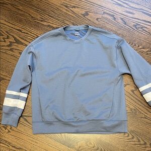Y/Project Slate Blue Crewneck Sweatshirt with White Sleeve Stripes